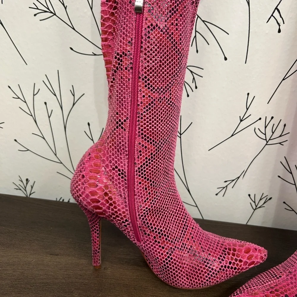 Azalea Wang Pink Python Thigh High Boots